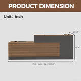 Huariifowm Modern L Shape Reception Desk with Counter,Stylish Front Desk Reception Counter with Drawers, Open Shelves, and Keyboard Tray (Walnut+Iron Gray/Left, 71" L*24" W*41" H) Huariifowm