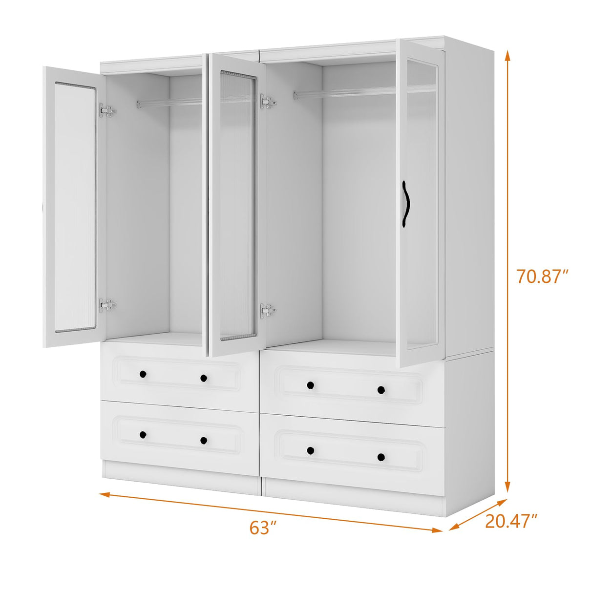 TemkTuek Modern White Armoire Wardrobe Closet with Doors, Large Capacity with 4 Drawers, Hanging Rods and Shelves for Bedroom Storage 63.0" W x 20.47" D x 70.87" H (72-27) TemkTuek