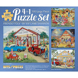 Bits and Pieces – 4-in-1 Multi-Pack 300 Piece Jigsaw Puzzles for Adults – Friendly Folk by Artist Kay Lamb Shannon, Completed Puzzle Size: 16" x 20" Bits and Pieces