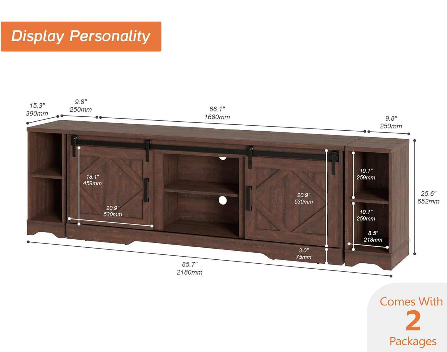 WAMPAT Modern Farmhouse 3 in 1 TV Stand for up to 95" TVs Wood Entertainment Center with Open Storage for Living Room,Rustic Brown