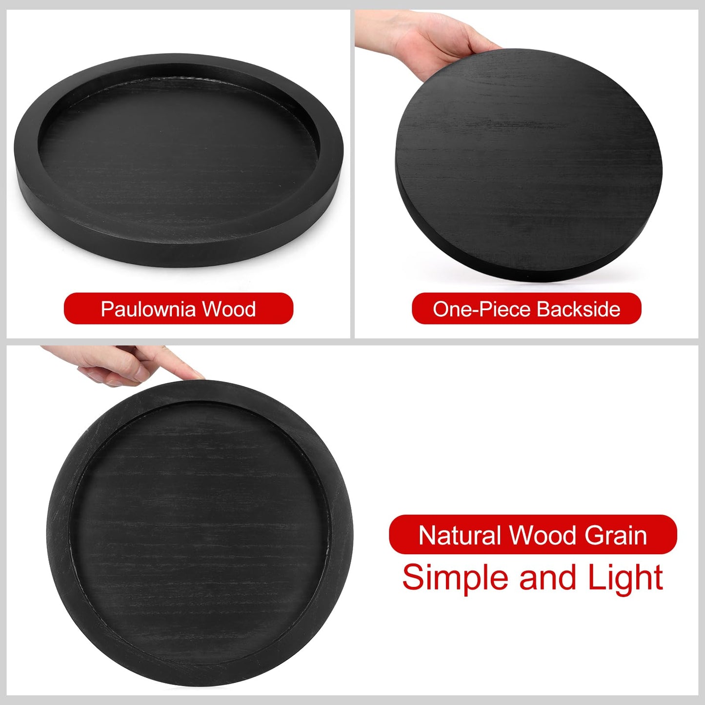 Round Decorative Tray for Coffee Dining Table Countertop Small Wooden Serving Trays Farmhouse Kitchen Home Living Room Decor and Bathroom Accessories Tray Black Rustic Wood Candle Centerpiece Tray