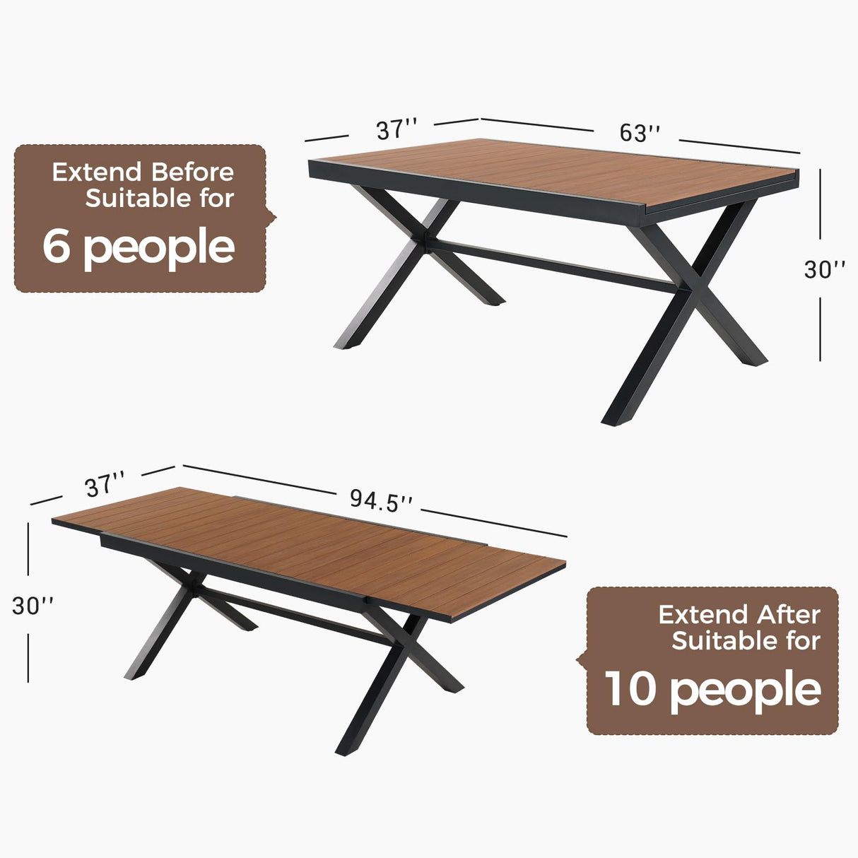Grand patio 9-Piece Outdoor Dining Set, 8 Leather-Look Wicker Swivel Patio Chairs & 1 Extendable Rectangular Dining Table, Brown Grand patio