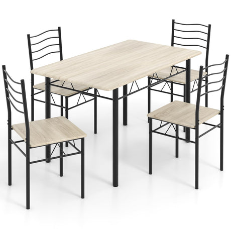 Giantex Modern 5 Piece Dining Table Set for 4 Chairs Wood Metal Kitchen Breakfast Furniture (Beech Wood) Giantex