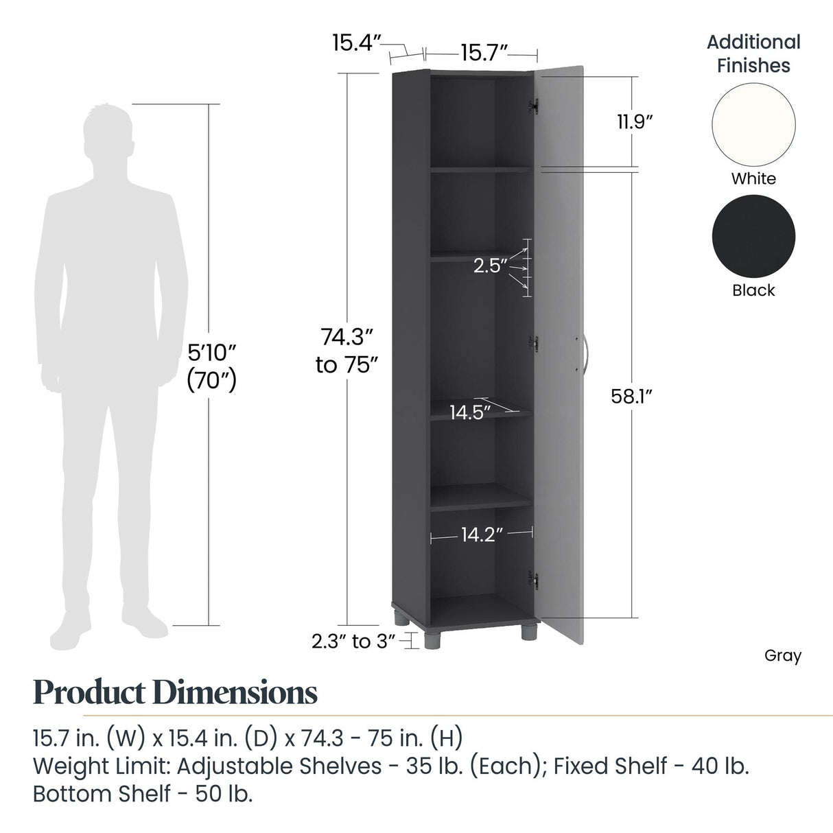 SystemBuild Evolution Kendall 16" Utility Storage Cabinet, Black SystemBuild