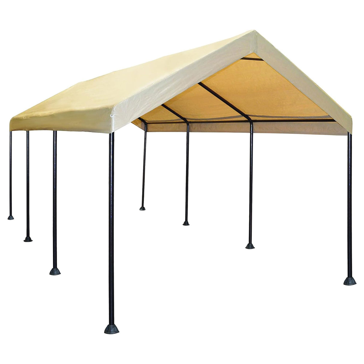 Caravan Canopy Mega Domain Carport with Waterproof Polyethylene Top, Durable Steel Frame, Compression Lock, and Easy Assembly, 10 by 20 Feet, Tan Caravan