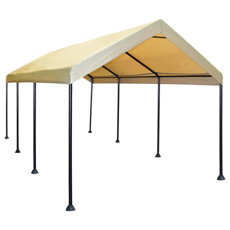 Caravan Canopy Mega Domain Carport with Waterproof Polyethylene Top, Durable Steel Frame, Compression Lock, and Easy Assembly, 10 by 20 Feet, Tan Caravan