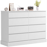 Hasuit White Dresser for Bedroom, Long Dresser with 8 Drawers, 51.5''W Wooden Dressers Chest of 8 Drawers, Large Capacity Clothing Storage Cabinet, Wide Dressers for Bedroom Living Room Entryway Hasuit