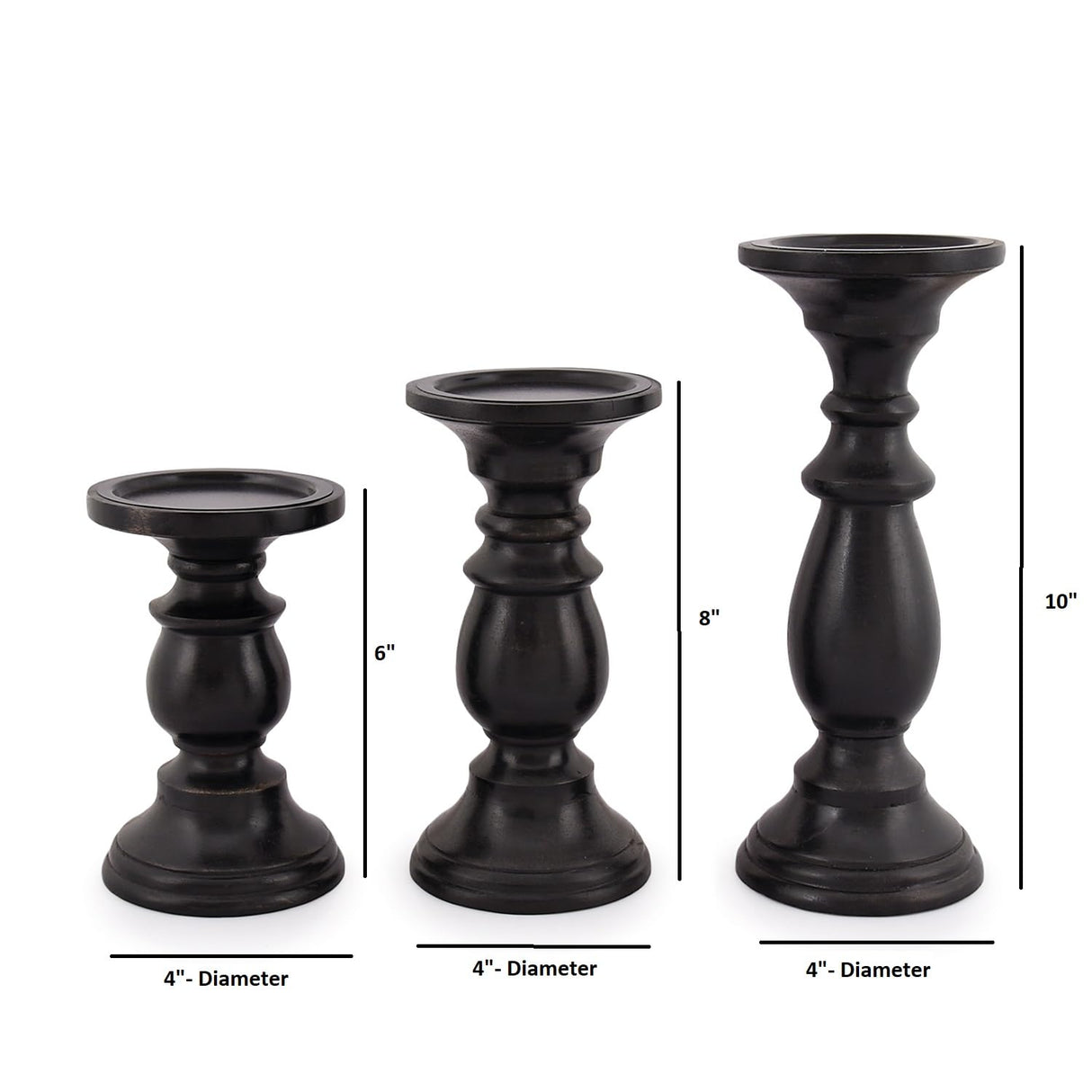 SAMHITA Set of 3 Farmhouse Mango Wood Candle Holders, in Black Finish for Table Centerpiece Candle for Any Room Decor Samhita