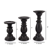 SAMHITA Set of 3 Farmhouse Mango Wood Candle Holders, in Black Finish for Table Centerpiece Candle for Any Room Decor Samhita