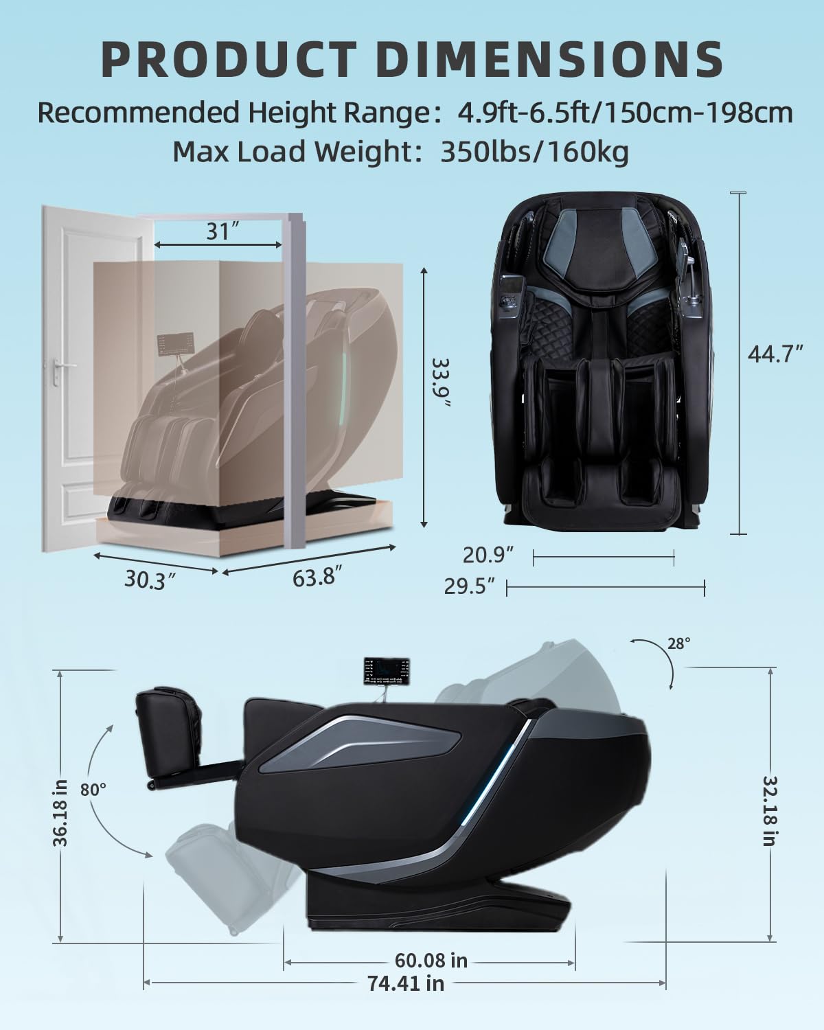 RelaxRelife Full Body Zero Gravity Massage Chair with Body Scan 4D Intelligent Shiatsu Strecth Massage, Back/Leg Heated with AI Voice Control Bluetooth Speaker Airbags SL Track Massage Black RelaxRelife