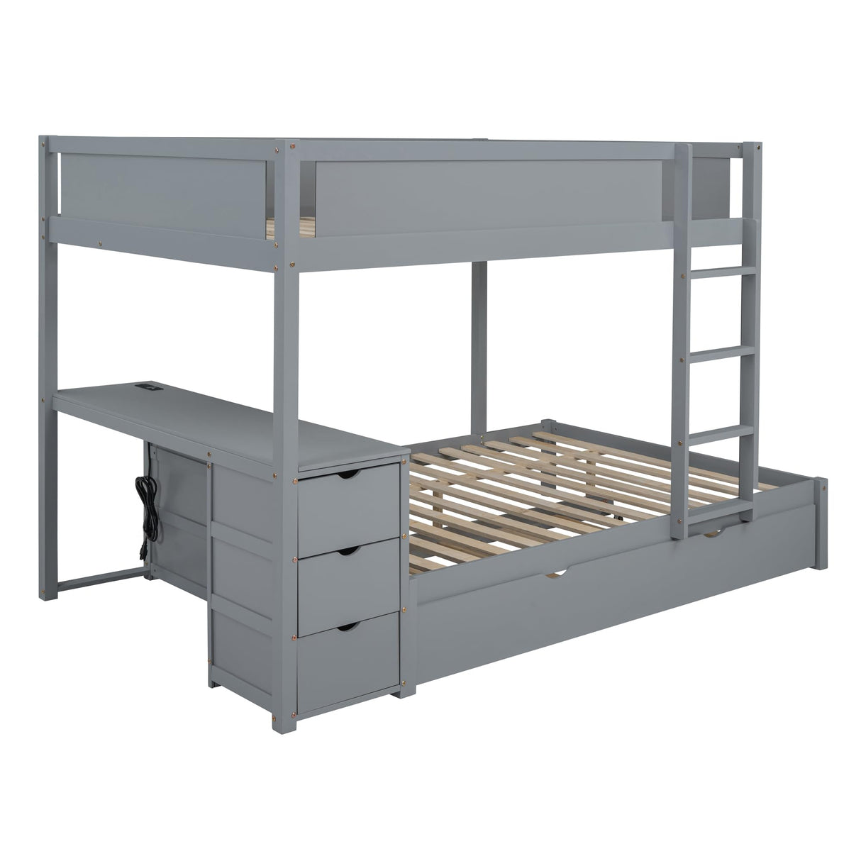 Merax Full Over Full Bunk Bed with Twin Size Trundle, Under-Bed Desk and Storage Drawers, No Box Spring Needed Merax