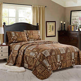 WPM 4 Piece Animal Print Sheet Set, Chocolate Brown Leopard Zebra Giraffe Jungle Forest Theme Flat Fitted Sheets with Pillow Sham Queen Size Bedding- Safari Design (Brown, Queen) WPM WORLD PRODUCTS MART