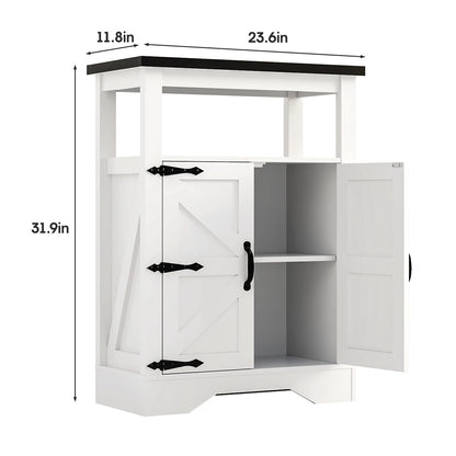 Maupvit 23.6" Rustic White Farmhouse Storage Cabinet, 2 Doors, 2 Open Shelves, 31.9"L x 11.8"D x 23.6"H, Kitchen Pantry, Coffee Bar, Sideboard, Cupboard, Bookcase