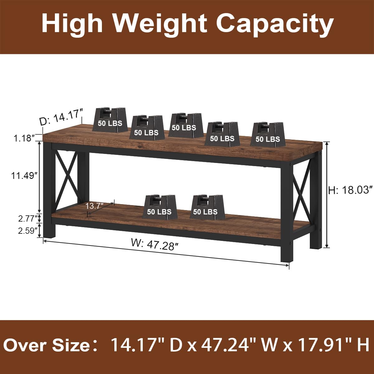 BON AUGURE 2 Tier Shoe Bench with Storage, Wood Metal Entryway Bench, Industrial Shoe Rack Bench for Entrance, Hallway, Mudroom, Bedroom, Indoor (Rustic Oak) - WoodArtSupply