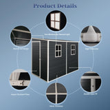 FammyLoft 4‘x8’ Lean to Shed, Resin Storage Sheds Outdoor with Floor Included, Plastic Sheds & Outdoor Storage Clearance with 2 Windows, Backyard Storage Sheds for Garden Tools, Bicycle FammyLoft