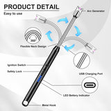 LcFun Candle Lighter Electric Arc Windproof Lighters, USB Rechargeable Lighter with LED Battery Display, 2 Pack Flameless Long Lighters for Candle Grill BBQ Camping Fireplace Stove (Double Black) LcFun