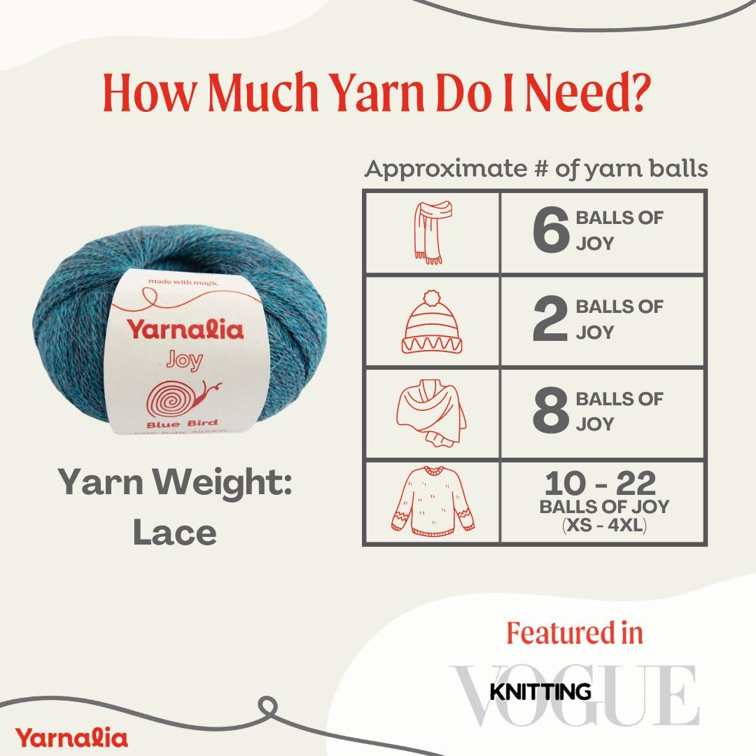 Joy Yarn Lace Weight 4-Pack, 25g/219yd - 100% Baby Alpaca | Ultra-Soft Yarn Spun for Knitting & Crocheting Beautiful Stitch Definition for Sweaters, Blankets & Accessories | Snow Yarnalia