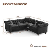 ONBRILL Chesterfield L Shaped Sofa, Velvet Sectional Couches for Living Room, Tufted Corner Couch with Rolled Arms, 3 Throw Pillows, Comfy L Shaped Sectional Sofa for Apartment, Black ONBRILL