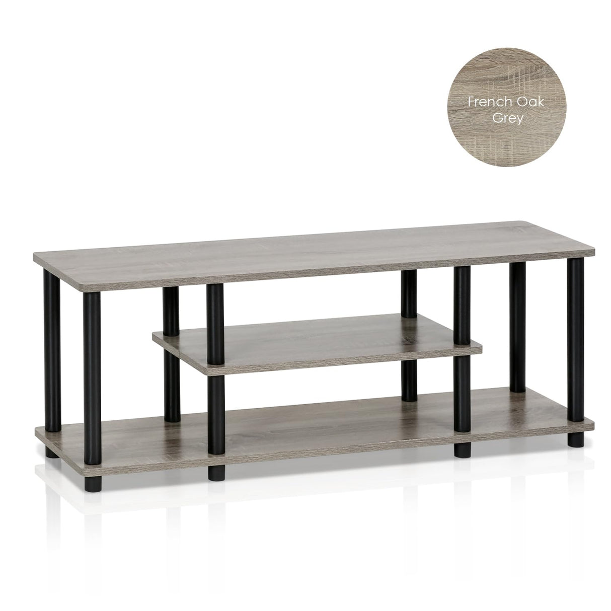 Furinno Turn-N-Tube No Tools 3D 3-Tier Entertainment TV Stand up to 50 inch TV, Round Tubes, French Oak Grey/Black Furinno