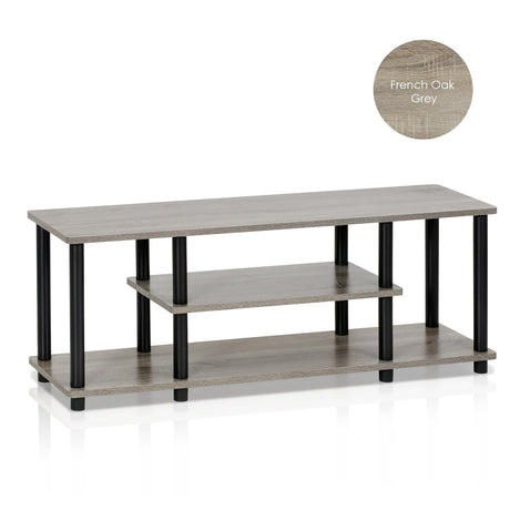 Furinno Turn-N-Tube No Tools 3D 3-Tier Entertainment TV Stand up to 50 inch TV, Round Tubes, French Oak Grey/Black Furinno