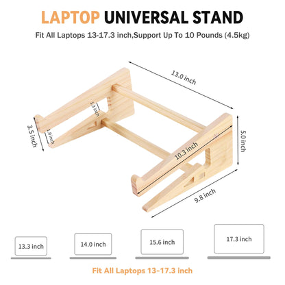 Wood Laptop Stand,Universal Computer Stands for Desk,Vertical Laptop Holder for MacBook Pro, Wooden Laptop Riser for MacBook Air, Dell, HP, Lenovo Compatible with 13.3 to 17.3 Inches All Lapt - WoodArtSupply