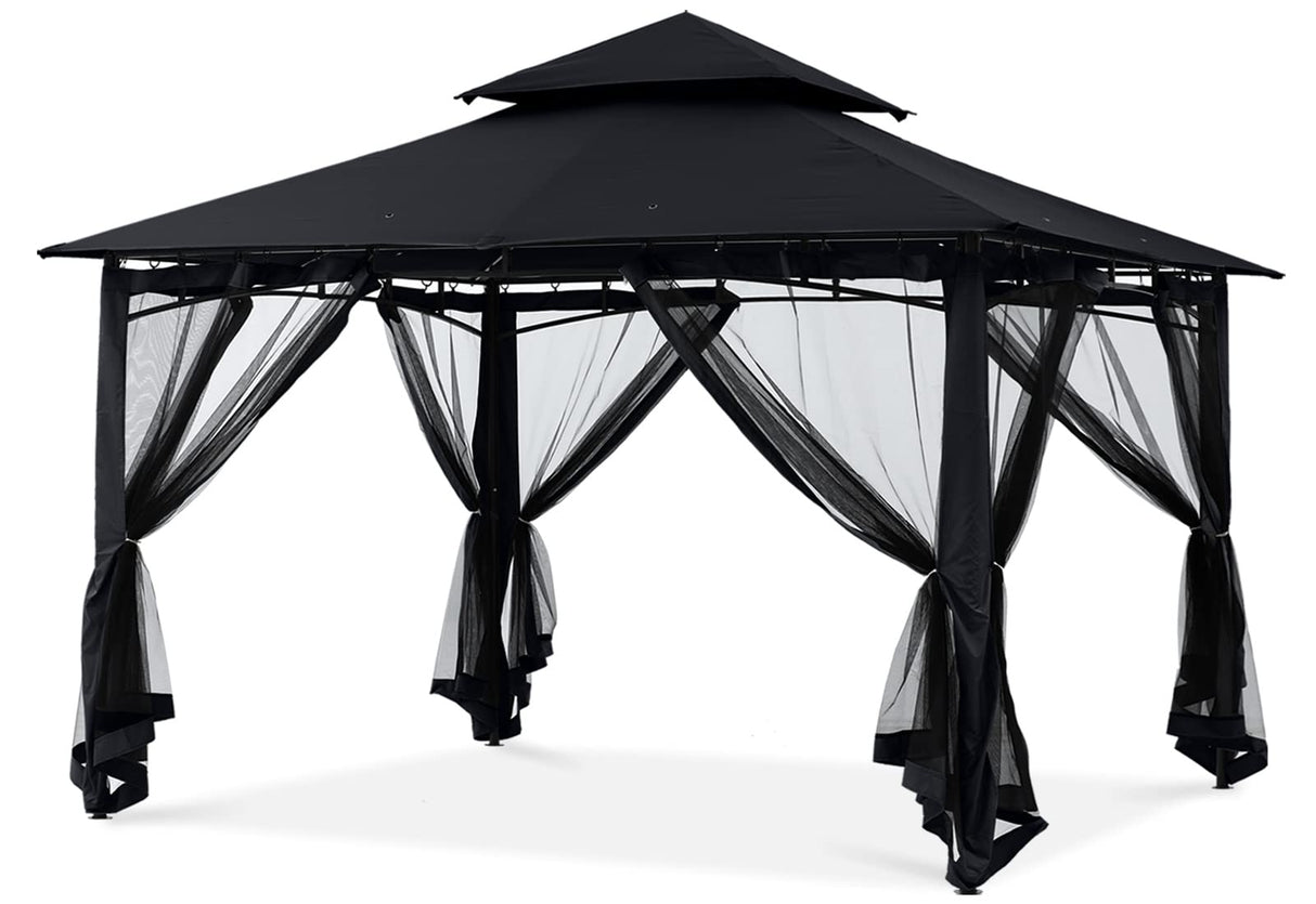 MASTERCANOPY Outdoor Garden Gazebo for Patios with Stable Steel Frame and Netting Walls (10x10,Black) MASTERCANOPY