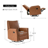 HULALA HOME Swivel Rocker Recliner Chair, Small Leather Recliners for Small Spaces, Glider Rocker Recliner with Faux Leather Upholstery, Push Back Reclining Chair for Living Room, Saddle HULALA HOME