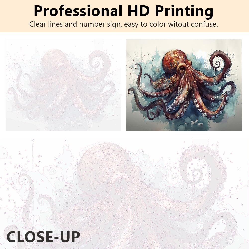 TUMOVO DIY Paint by Number Octopus and Tentacles of Octopus Paint by Numbers for Adults Abstract Adult Paint by Numbers Kids on Canvas Wall Art Paint by Numbers for Adults Beginner Framed 16x20 inch TUMOVO
