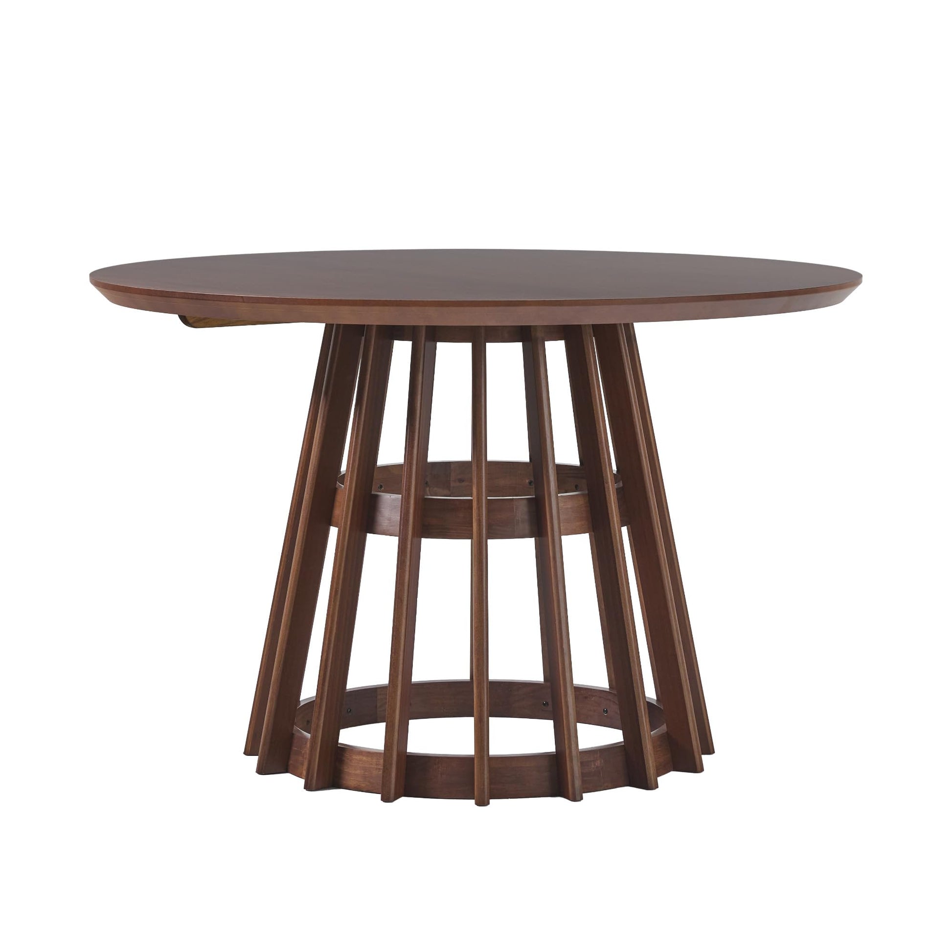 Walker Edison Scandinavian Slatted Wood Pedestal Base Dining Table, 48 Inch, Brown - WoodArtSupply