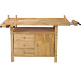 Donext 50" Wooden Workbench - with 3 Drawers 1 Cabinet Door and Shelf Integrated Vises and Bench Dog Holes Versatile for Garage, Woodworking Carpenter Workshop, and Home Use Donext