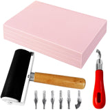 4 Pack Rubber Block Stamp Carving Blocks,Rubber Carving Linoleum Blocks with Cutter Tools,Rubber Brayer Roller for Stamp Maker,Printmaking and More Crafts Xeehwb