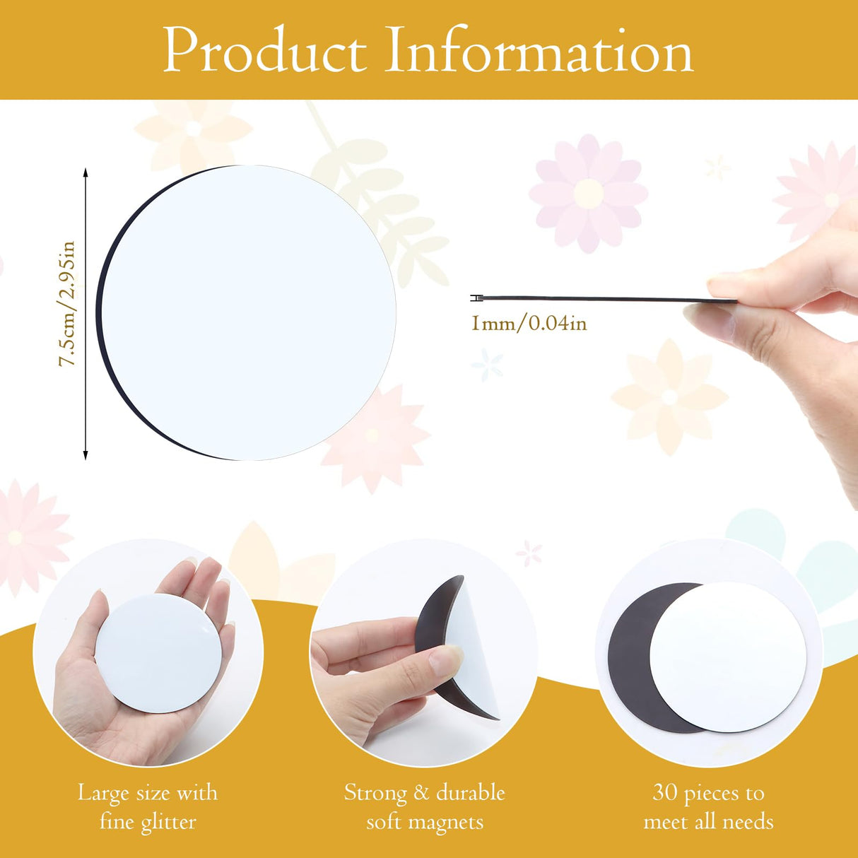 ZYNERY Sublimation Magnet Blanks 3x3 inch, 30Pcs Sublimation Blank Fridge Magnets Printable Photos, Personalized Sublimation Magnets for Refrigerator Decoration, Kitchen, Office, Wall ZYNERY