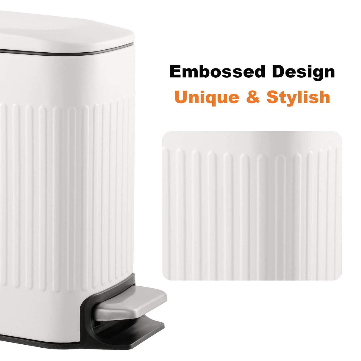 TrashAid Slim Bathroom Trash Can with Lid Soft Close, 6 Liter/1.6 Gallon Stainless Steel Small Garbage Can with Removable Inner Bucket, Step Pedal, Slim Wastebasket for Toilet, Office, Bedroom, White TrashAid