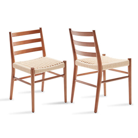 STARY Wood Rattan Dining Room Chairs Comfortable Woven Seat, Fully Assembled, Walnut - Set of 2 STARY