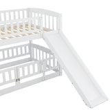 Bellemave Bunk Bed Twin Over Twin with Slide and Stairs, Twin Bunk Bed for Kids, Girls, Boys, Floor Bunk beds with Fence and Door, White Bellemave