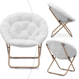 Magshion Saucer Chair for Adults, Oversized Folding Cozy Moon Chair with Gold Metal Frame, Furry Faux Fur Comfy Lazy Seat for Bedroom, Living Room, Dorm Room, Apartment (White) Magshion