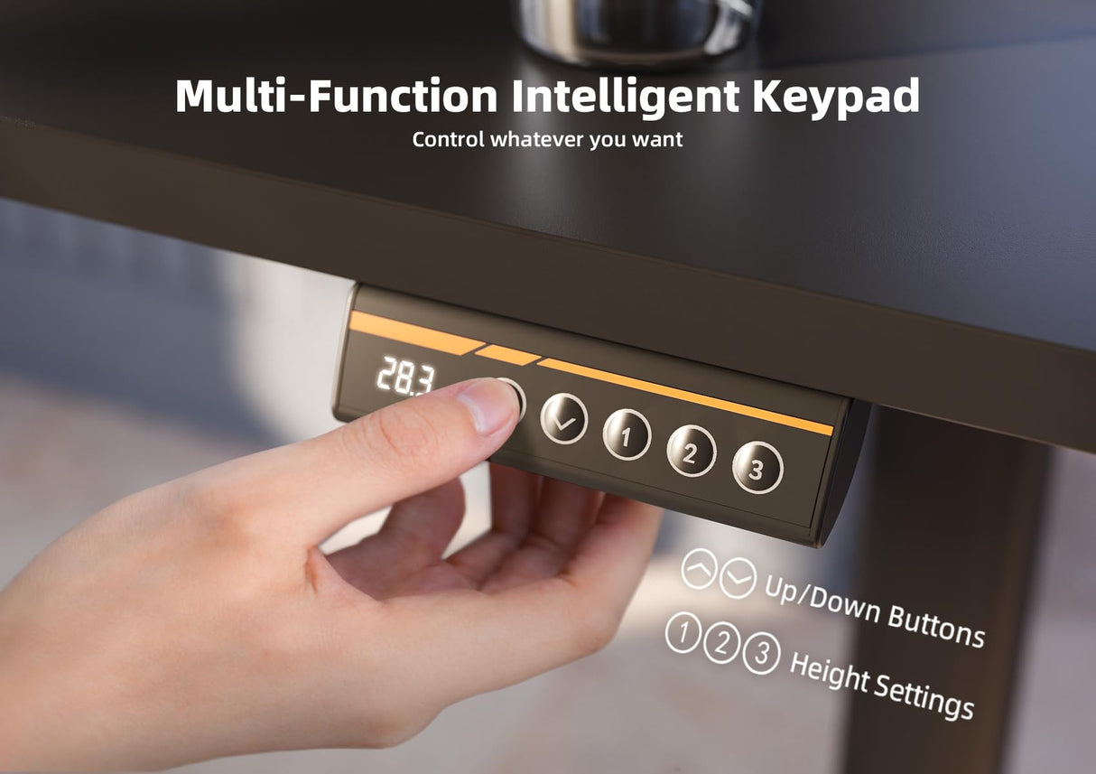 YDN Electric Standing Desk, Adjustable Height Stand up Desk, 55x24 Inches Sit Stand Home Office Desk with Splice Board, Black Top YDN