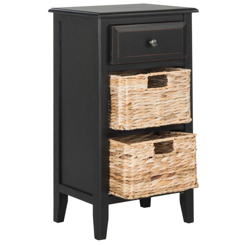 Safavieh Home Collection Everly Drawer Distressed Black 1-Drawer 2 Removable Baskets Side Table - WoodArtSupply