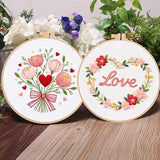 Konrisa 3pcs Love Flower Embroidery Kits for Beginners Adults, DIY Sewing Needlepoint Cross Stitch Kits for Anniversary Valentine's Day, Brithday, Christmas and Home Decoration