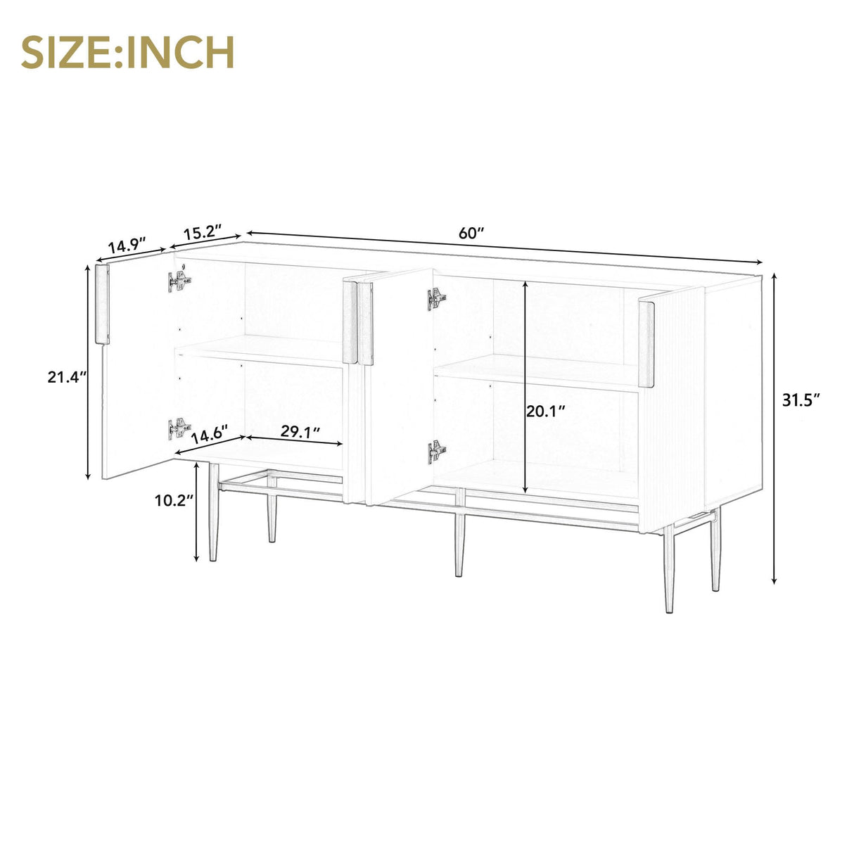 NicBex Modern Elegant Sideboard Cabinet,Large Buffet Storage Cabinet with Gold Metal Handle,4-Door Sideboard Buffet Cabinet for Living Room,Bedroom and Hallway,Gray NicBex