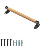 SELEWARE 26 Inch Wood Handrail Indoor Stairs Handrail Wall Mount Handrail w/Sturdy Metal Barckets, Barrier-Free Staircase Grab Bar for Elderly, 1.3 Inch Round SELEWARE