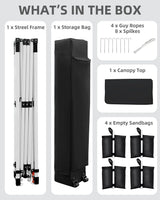 10x10 Pop Up Canopy with Humanization One Button Push Setup - Heavy Duty Outdoor Canopy Tent with Portable Roller Bag - 3 Adjustable Height, 4 Weight Bags, 8 Stakes & 4 Guy Ropes Included, Black GarveeLife