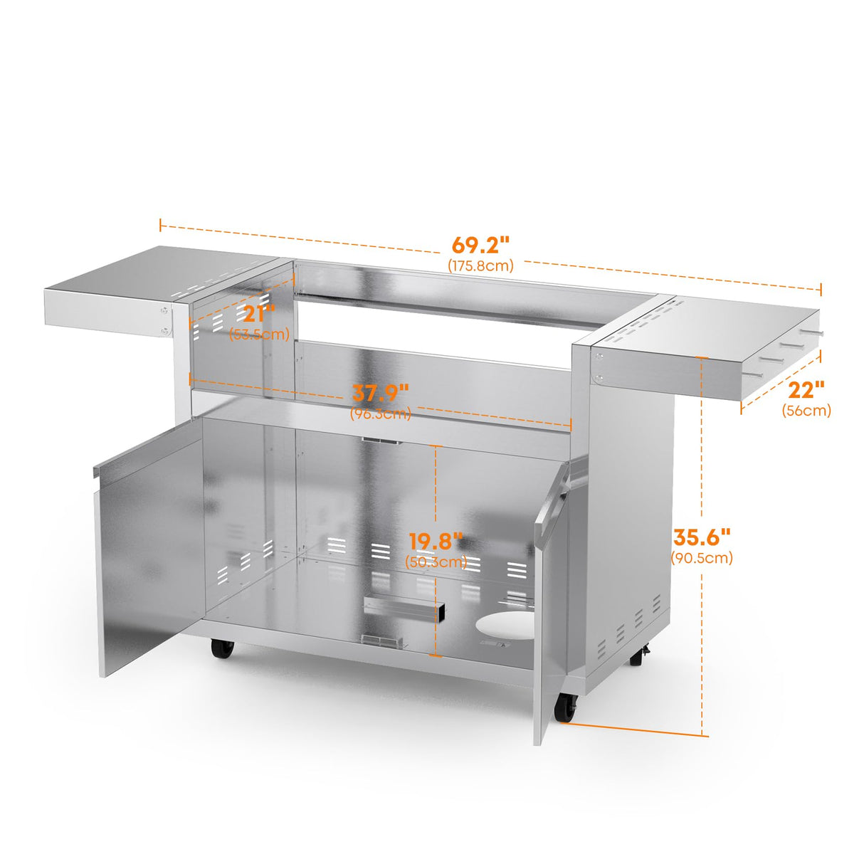 Stainless Steel Grill Cart for Hygrill 5-Burner Built-in Gas Grill, Outdoor Kitchen Island with Foldable Side Shelves and Storage Cabinet Stanbroil