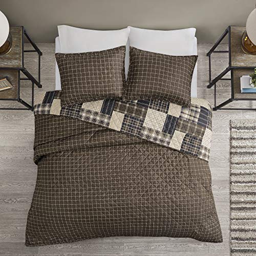Madison Park Reversible Quilt Cabin Lifestyle Plaid Design - All Season, Breathable Coverlet Bedspread Bedding Set, Matching Shams, Timber Black/Brown Full/Queen(90"x90") 3 Piece Madison Park