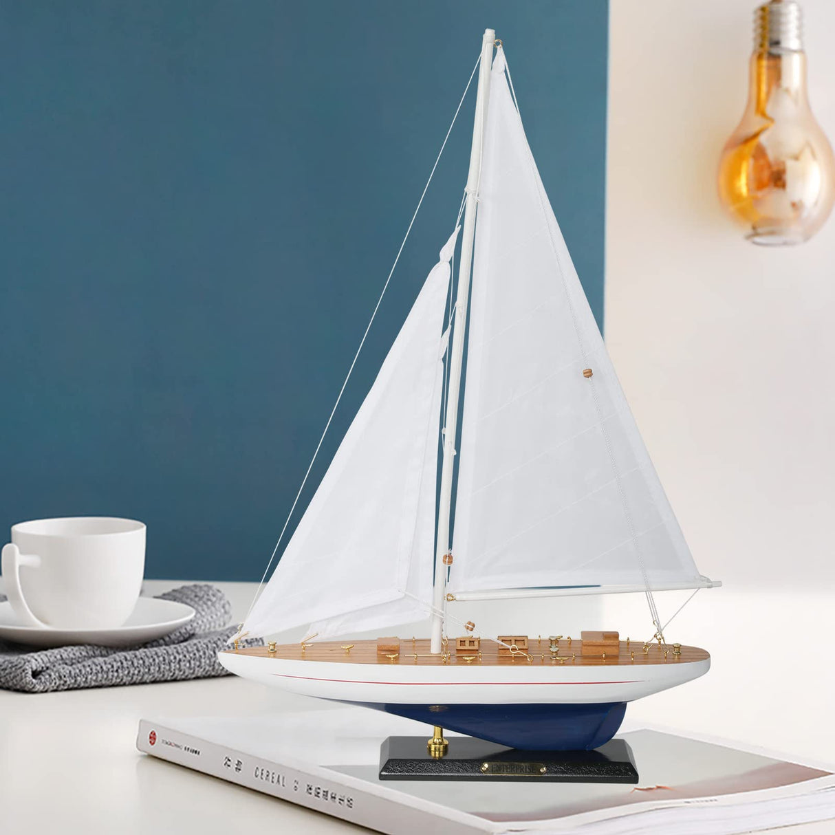 NAUTIMALL Wooden Sailboat Decor Ship Model 19" Enterprise Replica Nautical Gift for Kids Boys NAUTIMALL