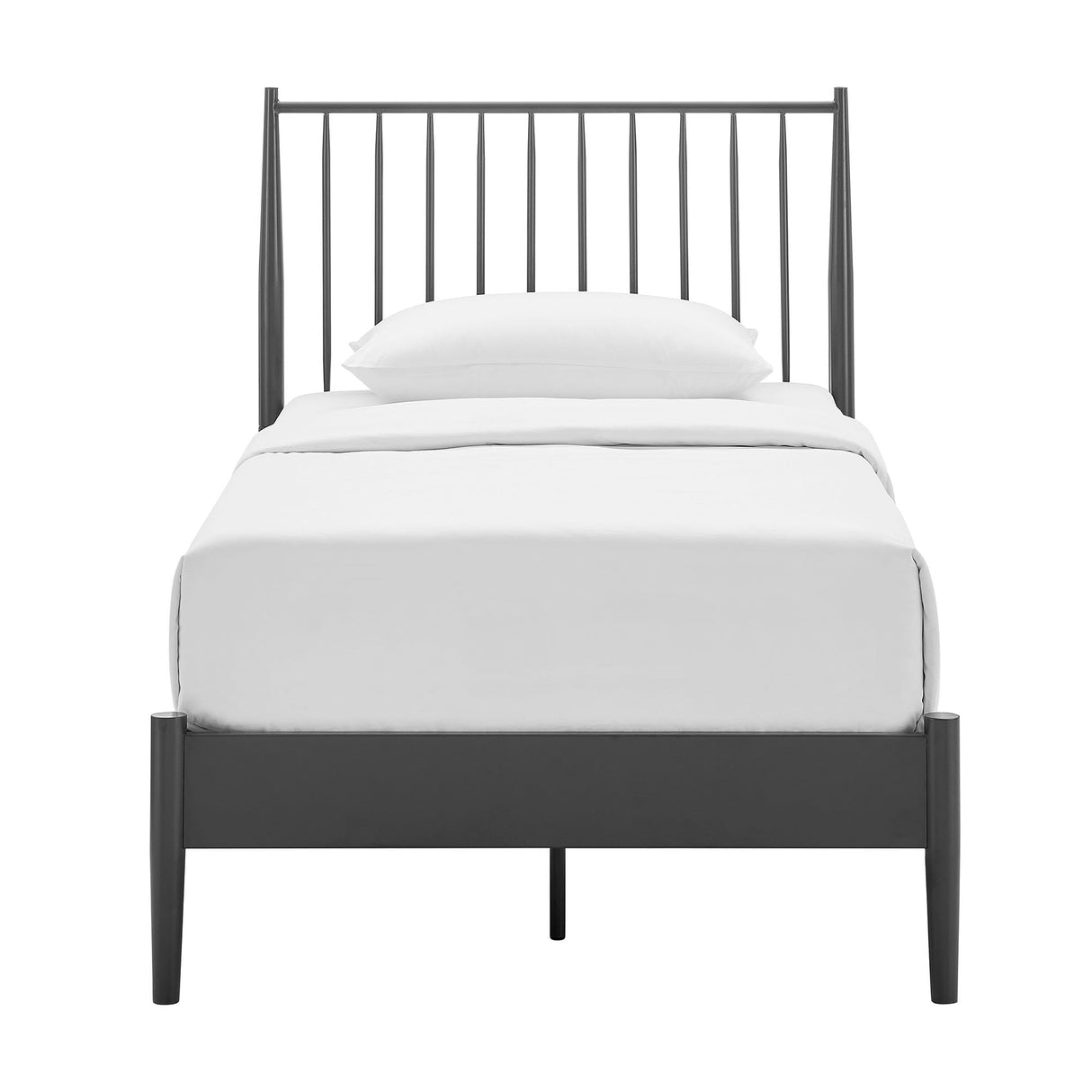 Modway Adair Twin Metal Platform Bed Frame with Spindle Headboard – Classic Modern Farmhouse Mattress Foundation with Wood Slat Support, No Box Spring Needed Modway