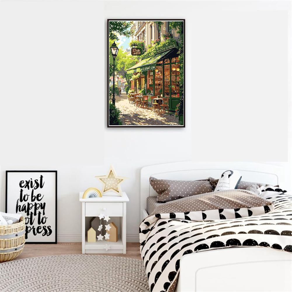 Mrnsiet Paint by Numbers Kit for Adults, Easy Street Cafe Adult Paint by Number Kits on Canvas, Spring Scene DIY Acrylic Oil Number Painting Kits for Home Wall Decor Gift 16x20 Inch Mrnsiet