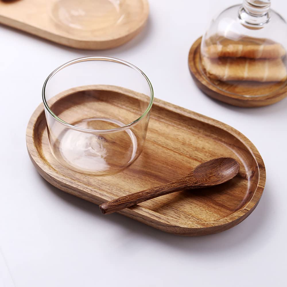 Elsjoy Set of 2 Acacia Wooden Serving Trays, Natural Wood Serving Platters Set with Lip, Oval Charcuterie Plates Board Rustic Long Bread Fruit Dishes for Kitchen Decor, 14"x7" and 11"x5.5" Elsjoy