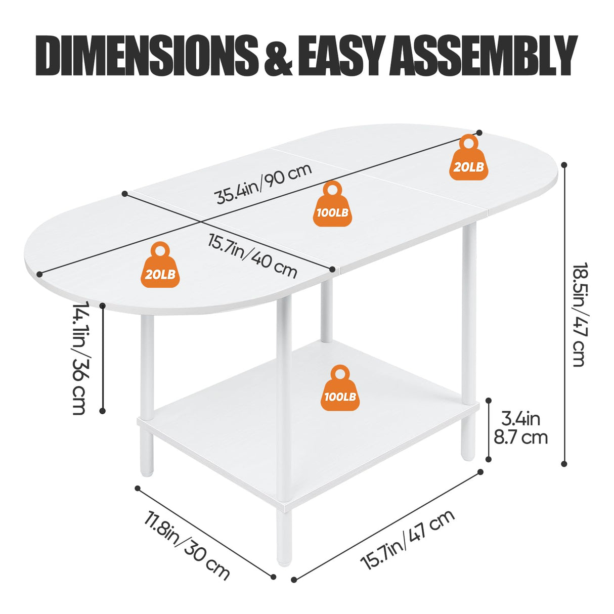 White Coffee Tables for Living Room,Mid Century Oval Center Table with Storage Shelf and Wood Tabletop,2-Tier Modern Narrow Cocktail Tea Table for Small Space,Small Apartment KANEODOT