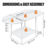 White Coffee Tables for Living Room,Mid Century Oval Center Table with Storage Shelf and Wood Tabletop,2-Tier Modern Narrow Cocktail Tea Table for Small Space,Small Apartment KANEODOT